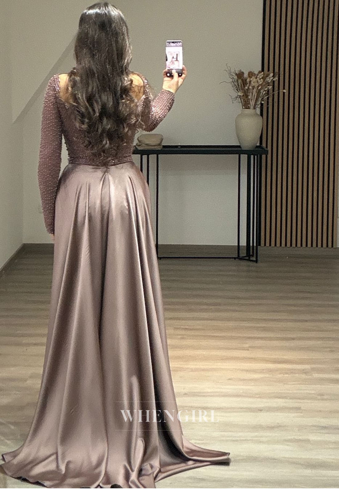Pearl Beaded Mermaid Gown with Satin Overskirt