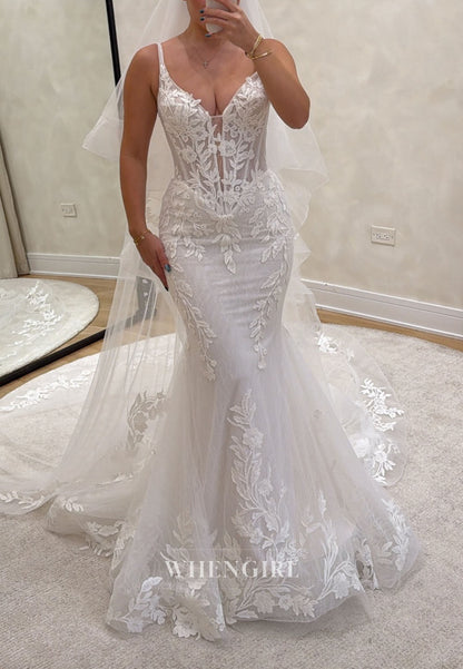 Floral Lace Applique Mermaid Wedding Dress