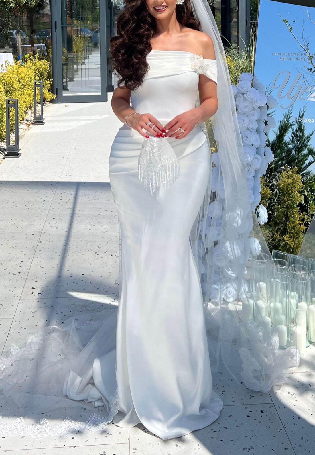 Off-the-Shoulder Ruched Mermaid Wedding Dress