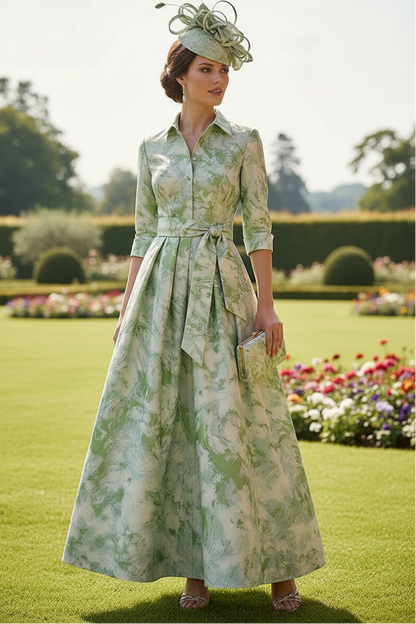 A-Line Pleated Maxi Shirt Dress with Sash