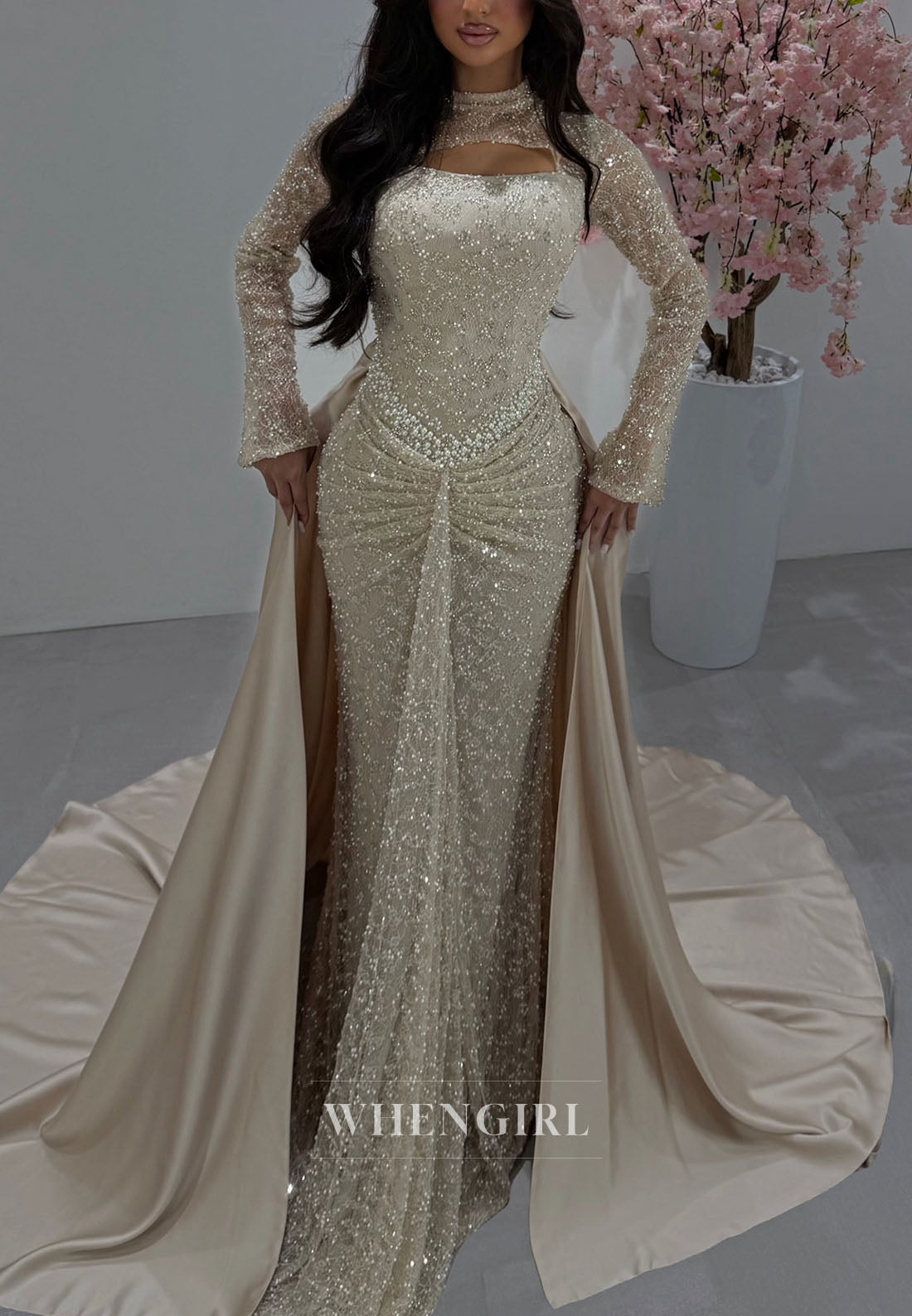 Embellished Gown with Cutout & Overskirt