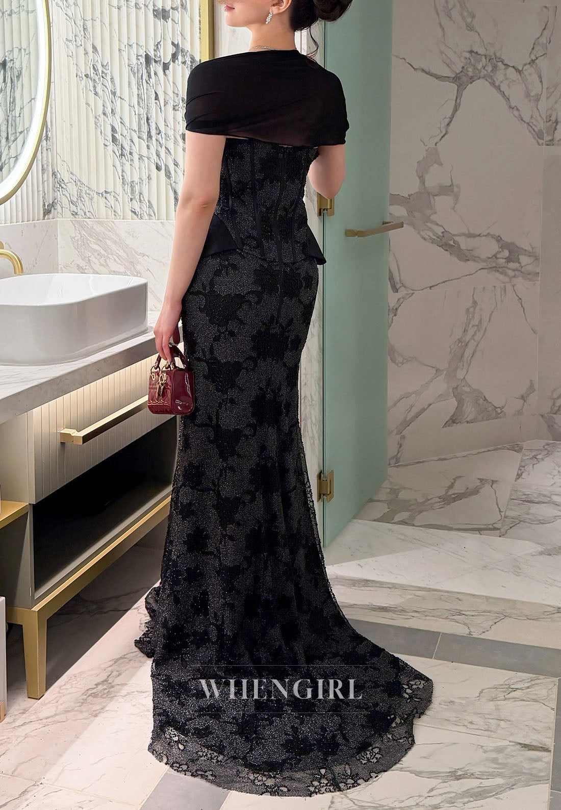 Corset Peplum Mermaid Gown with Floral Lace