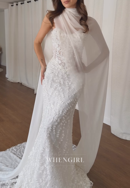 Lace Applique Mermaid Wedding Dress with Cape