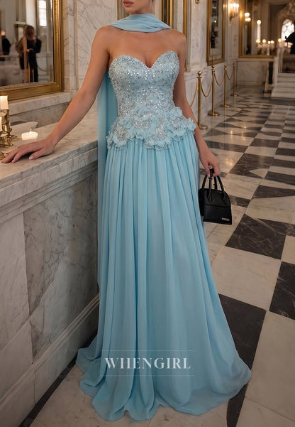Beaded Sweetheart Chiffon Gown with Cape Back
