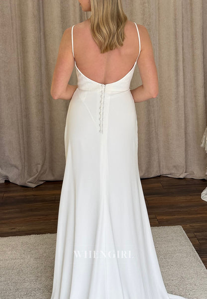 Cowl Neck Ruched Wedding Dress with Train