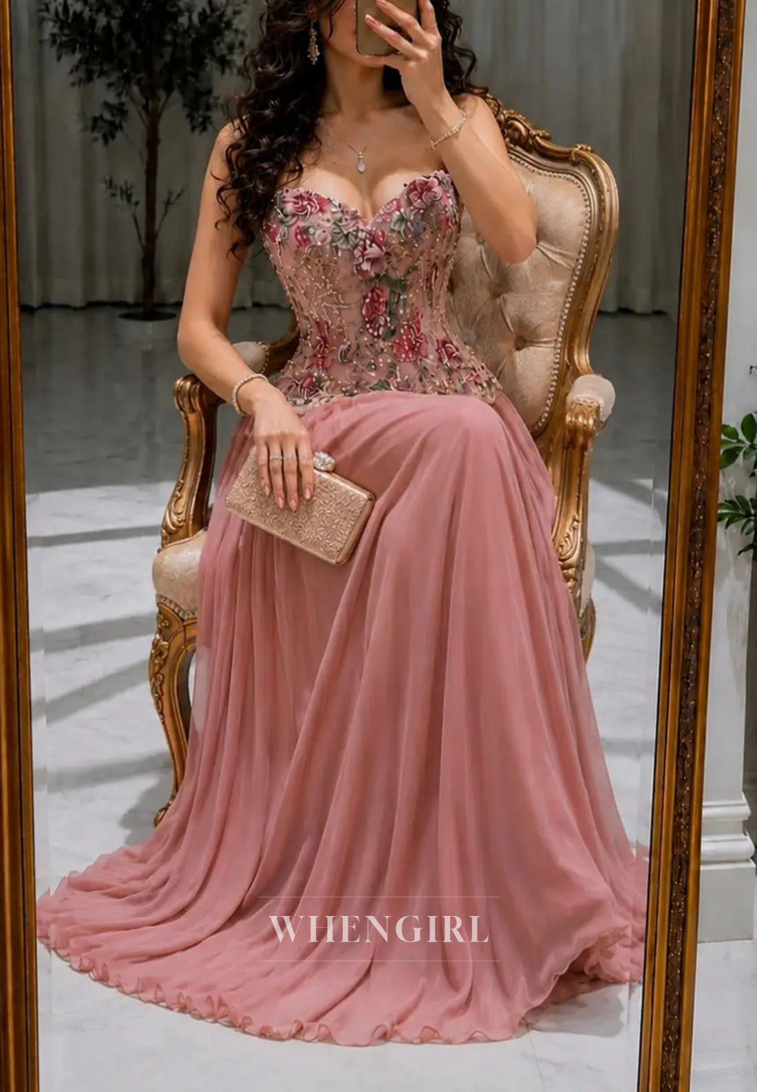 Embroidered Corset Chiffon A-Line Evening Gown