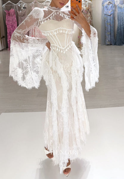 Lace Bell Sleeve Corset Gown with Tassels