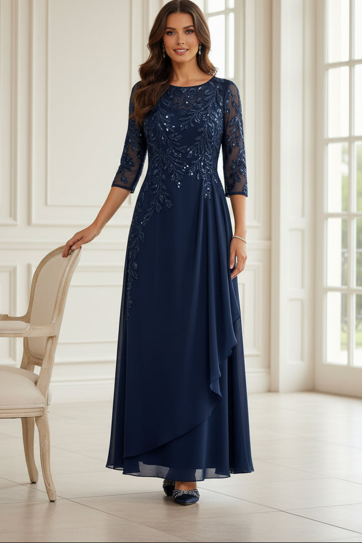 Embroidered Illusion A-Line Evening Gown