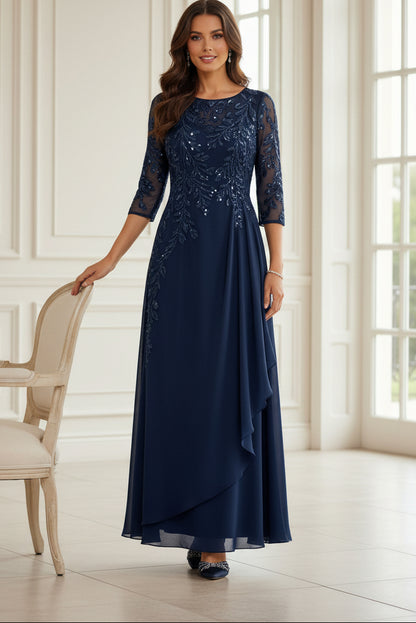 Embroidered Illusion A-Line Evening Gown