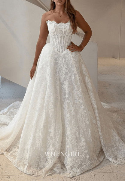 Strapless Lace Corset Ball Gown Wedding Dress