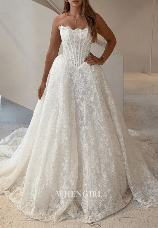 Strapless Lace Corset Ball Gown Wedding Dress