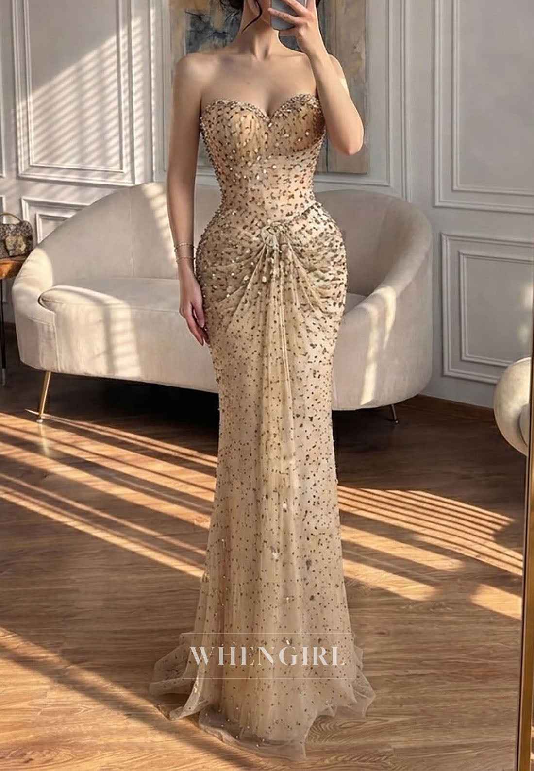 Strapless Embellished Mermaid Gown with Lace-Up Back