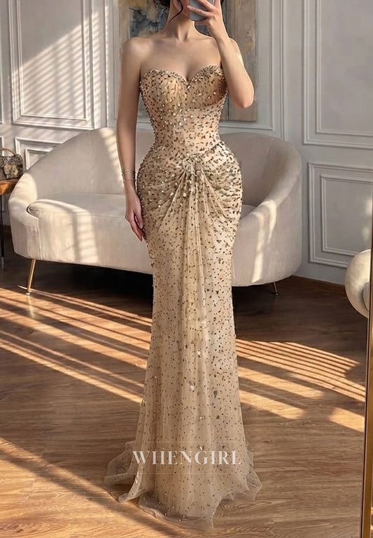 Strapless Embellished Mermaid Gown with Lace-Up Back