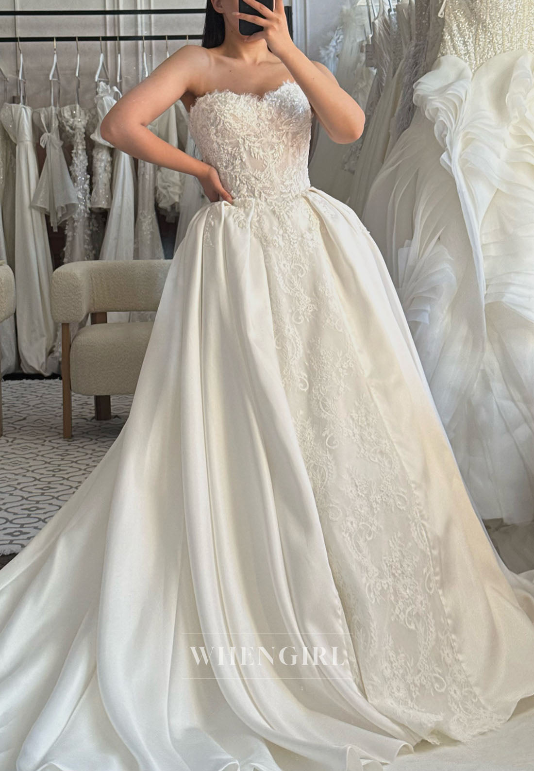Lace and Satin Ball Gown Wedding Dress