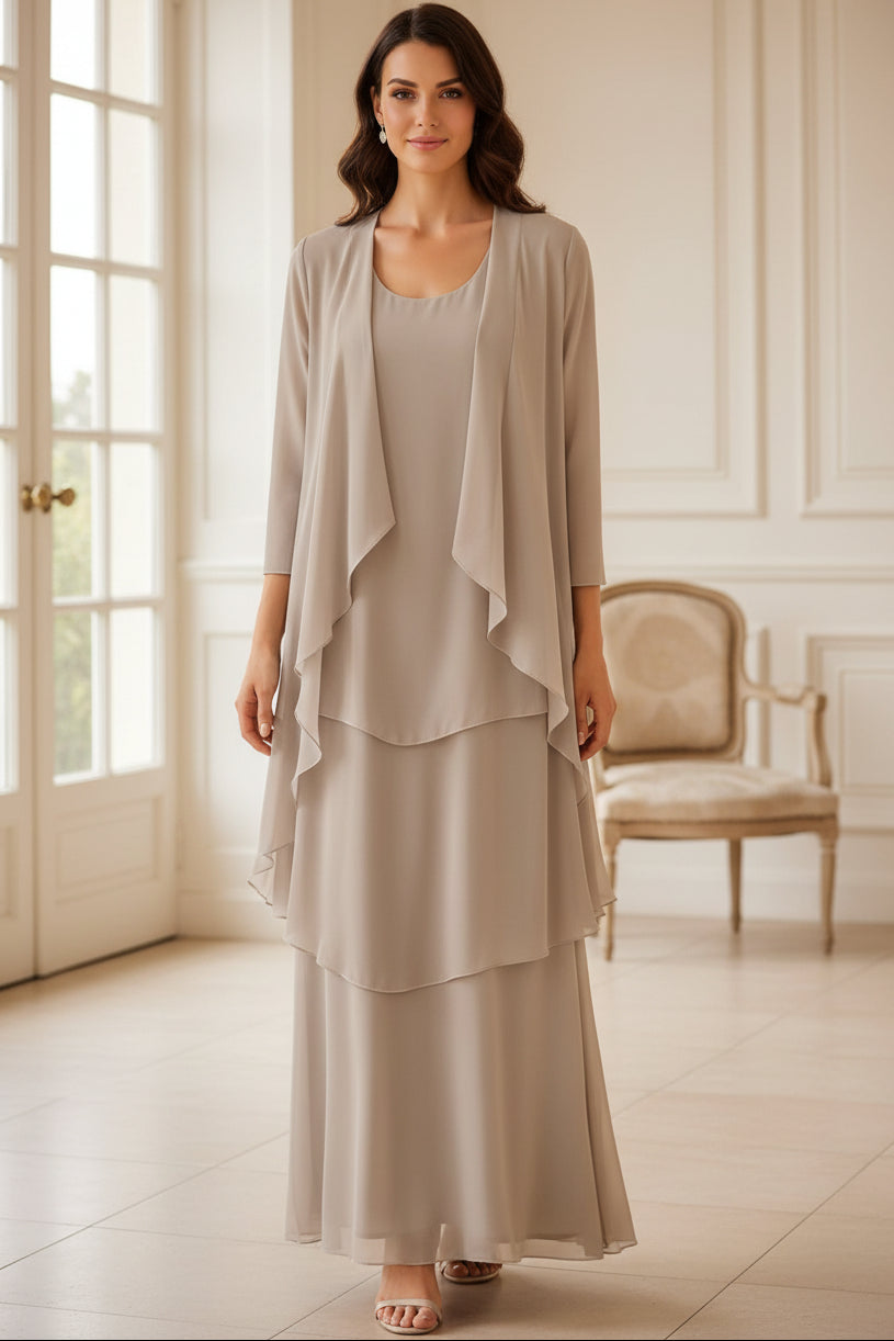 Tiered Maxi Dress with Matching Open-Front Jacket