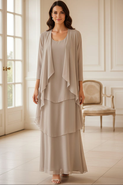 Tiered Maxi Dress with Matching Open-Front Jacket