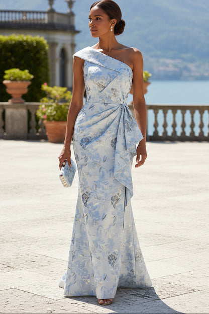 One-Shoulder Jacquard Mermaid Evening Gown