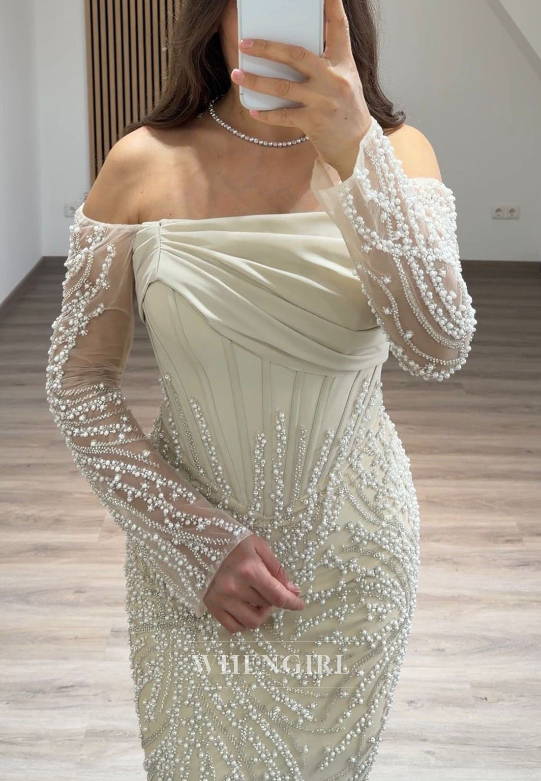 Pearl Beaded Corset Mermaid Evening Gown