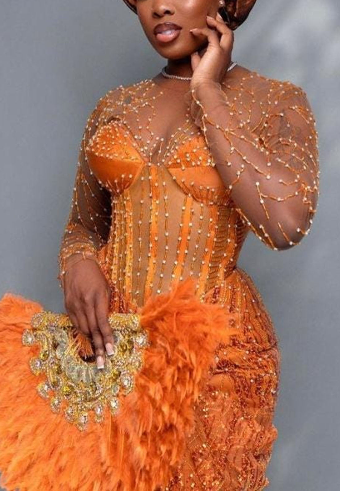 Corset Evening Gown with Illusion Neckline