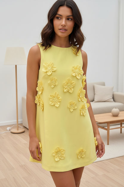 3D Floral Sleeveless A-Line Mini Dress