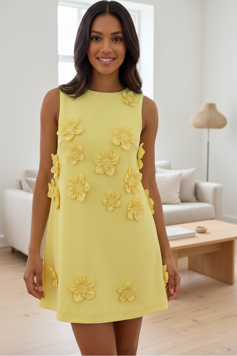 3D Floral Sleeveless A-Line Mini Dress