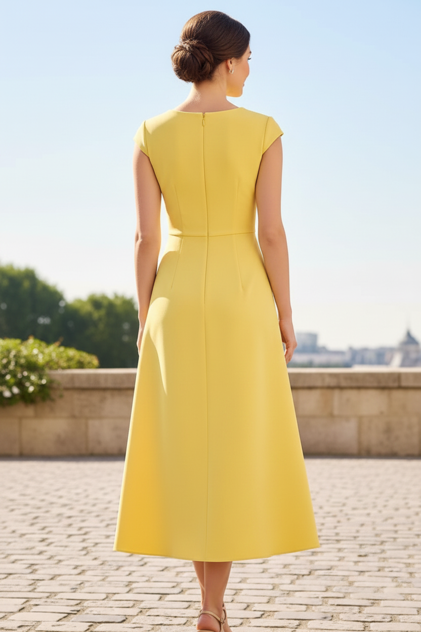 3D Floral Applique Midi A-Line Dress