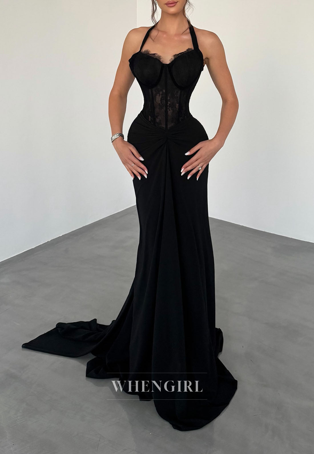 Corset Halter Evening Gown with Train