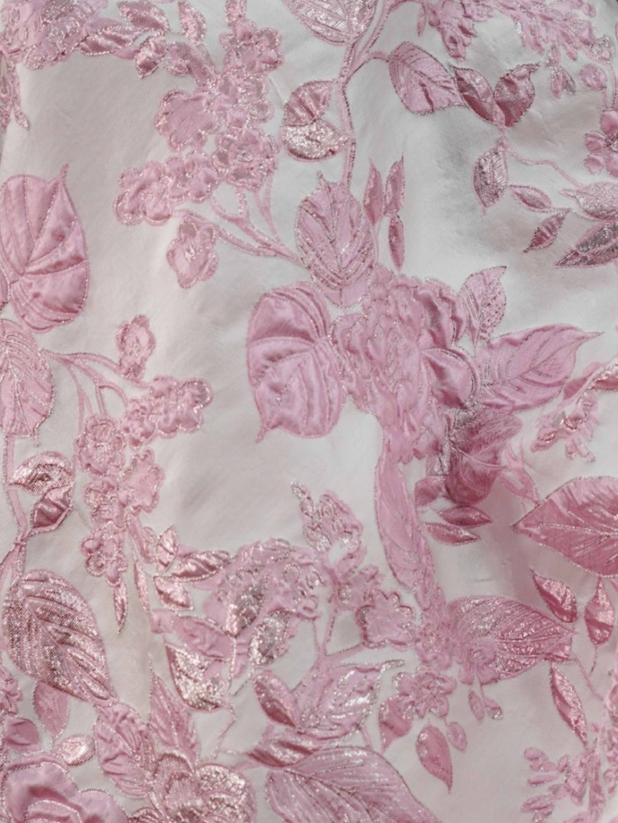 Floral Jacquard A-Line Tea-Length Dress with Pockets