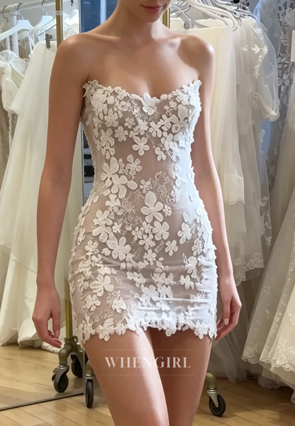 Strapless 3D Floral Applique Ball Gown Wedding Dress