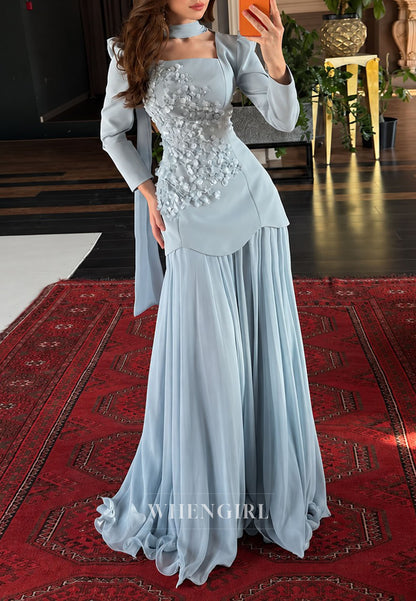 Floral Applique Peplum Gown with Chiffon Skirt