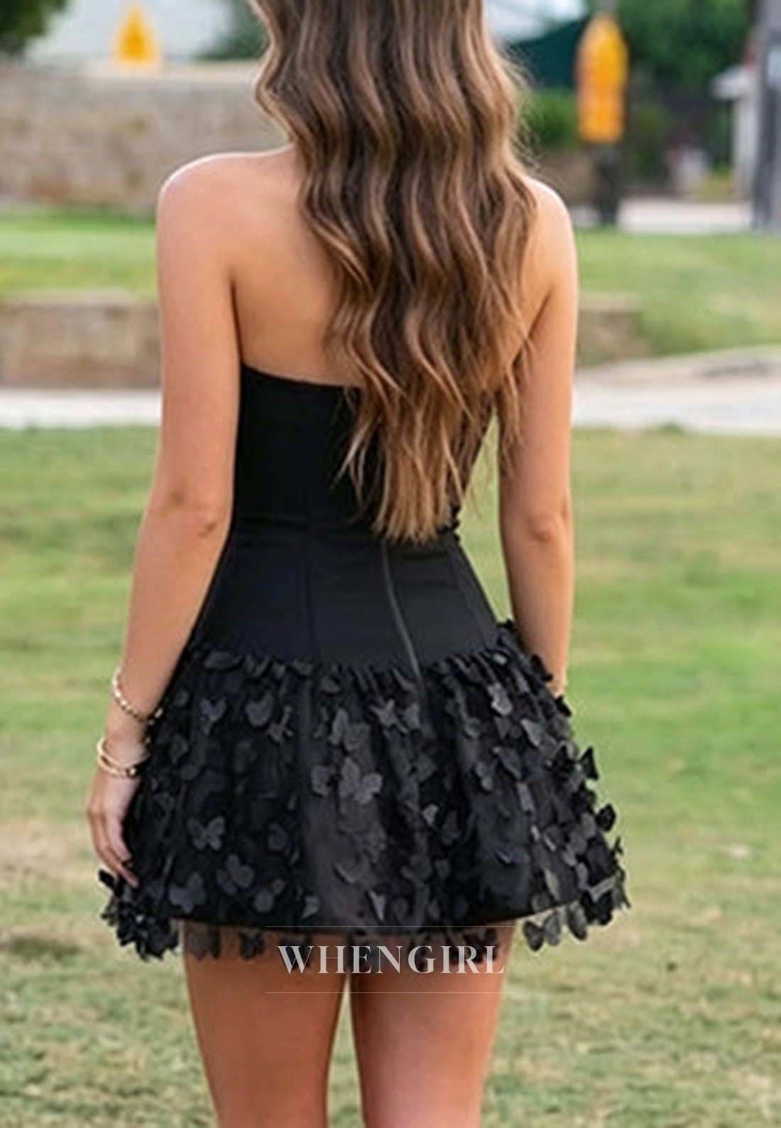 Strapless Corset Mini Dress with 3D Butterfly Appliques