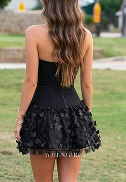 Strapless Corset Mini Dress with 3D Butterfly Appliques