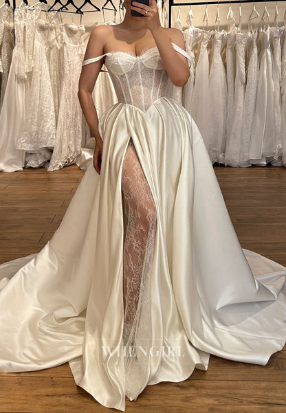 Lace Corset Ball Gown Wedding Dress with Slit