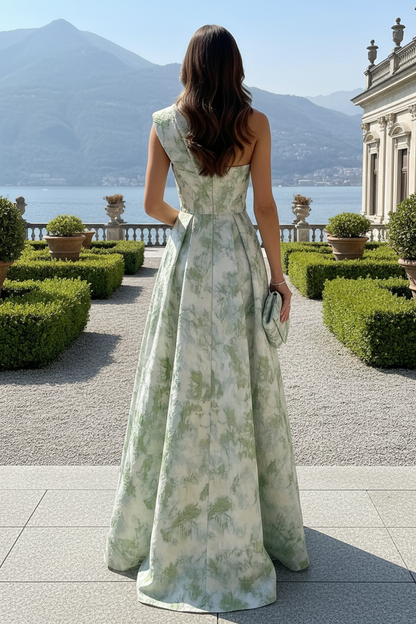 One-Shoulder Jacquard Evening Gown