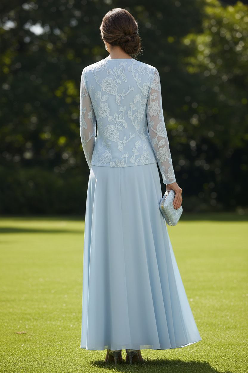 Lace Jacket Chiffon A-Line Gown