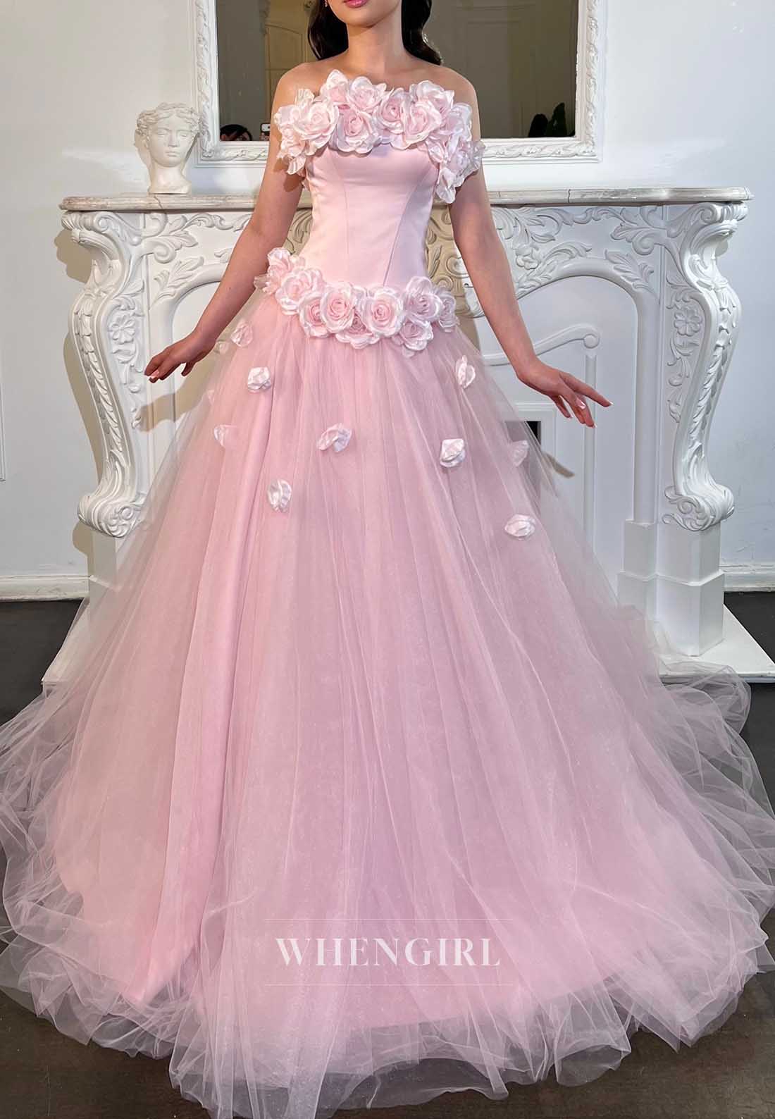 Strapless 3D Floral Corset Tulle Ball Gown