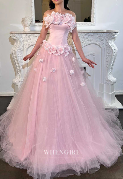 Strapless 3D Floral Corset Tulle Ball Gown