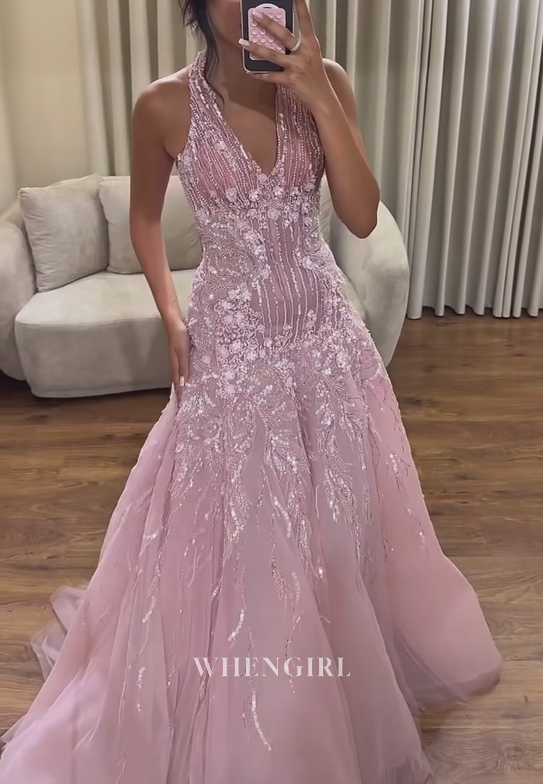 Embellished Halter Tulle Mermaid Formal Gown