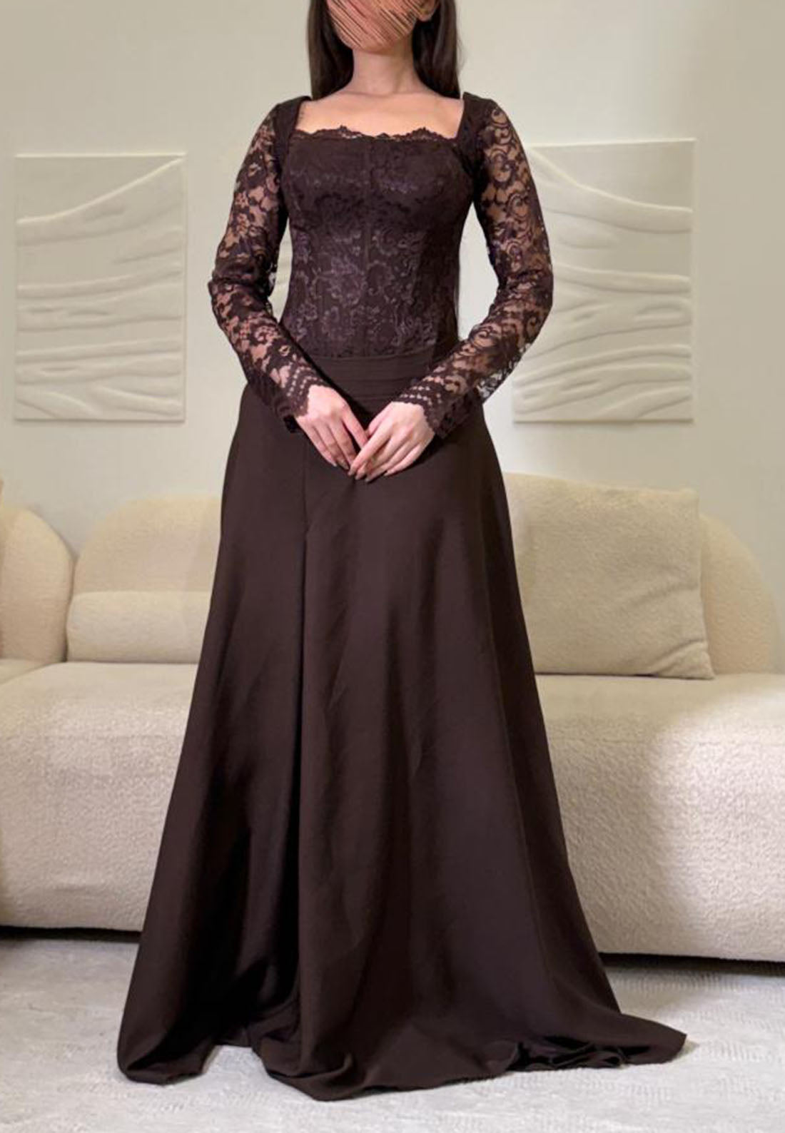 Lace Corset Bodice Long Sleeve Floor-Length Gown