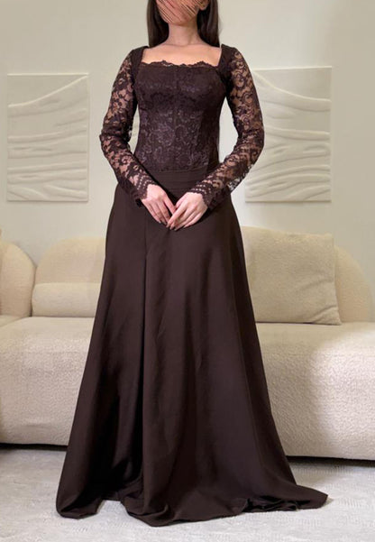 Lace Corset Bodice Long Sleeve Floor-Length Gown