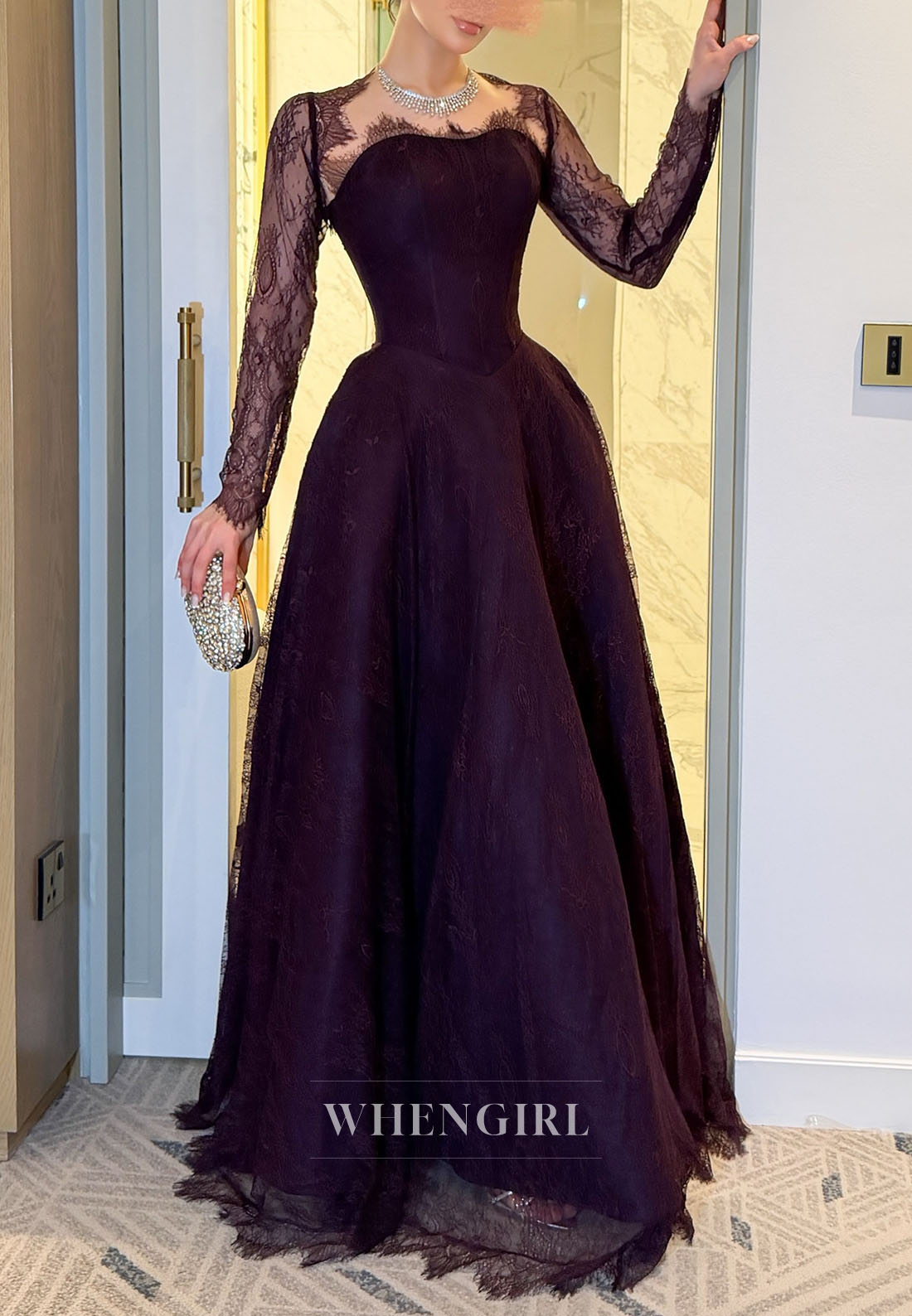 Lace Long Sleeve Corset A-Line Ball Gown