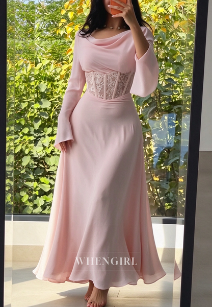 Cowl Neck Maxi Dress with Lace Corset Waist