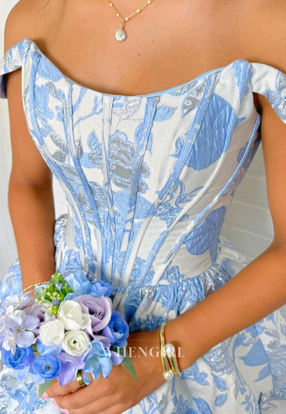 Off-the-Shoulder Floral Jacquard Corset Mini Dress