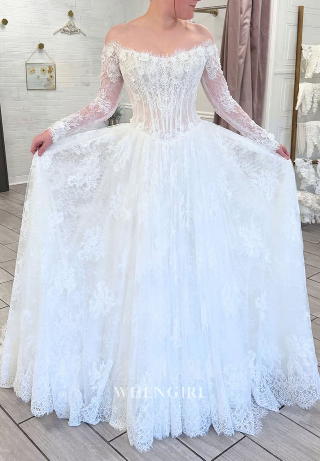Off-the-Shoulder Lace Corset Wedding Dress