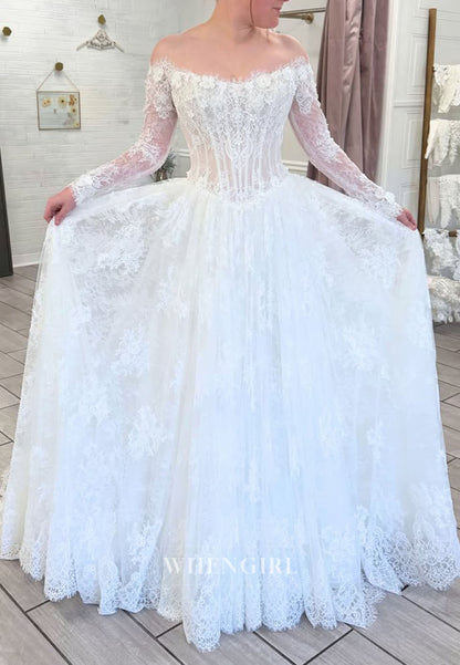 Off-the-Shoulder Lace Corset Wedding Dress