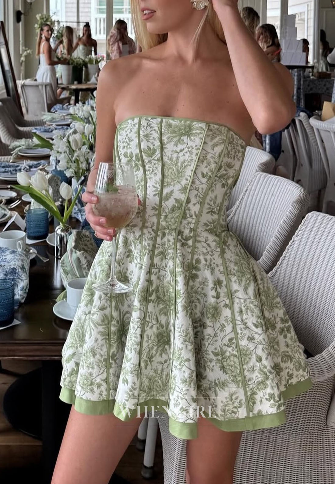 Strapless Floral Corset Mini Dress with Lace-Up
