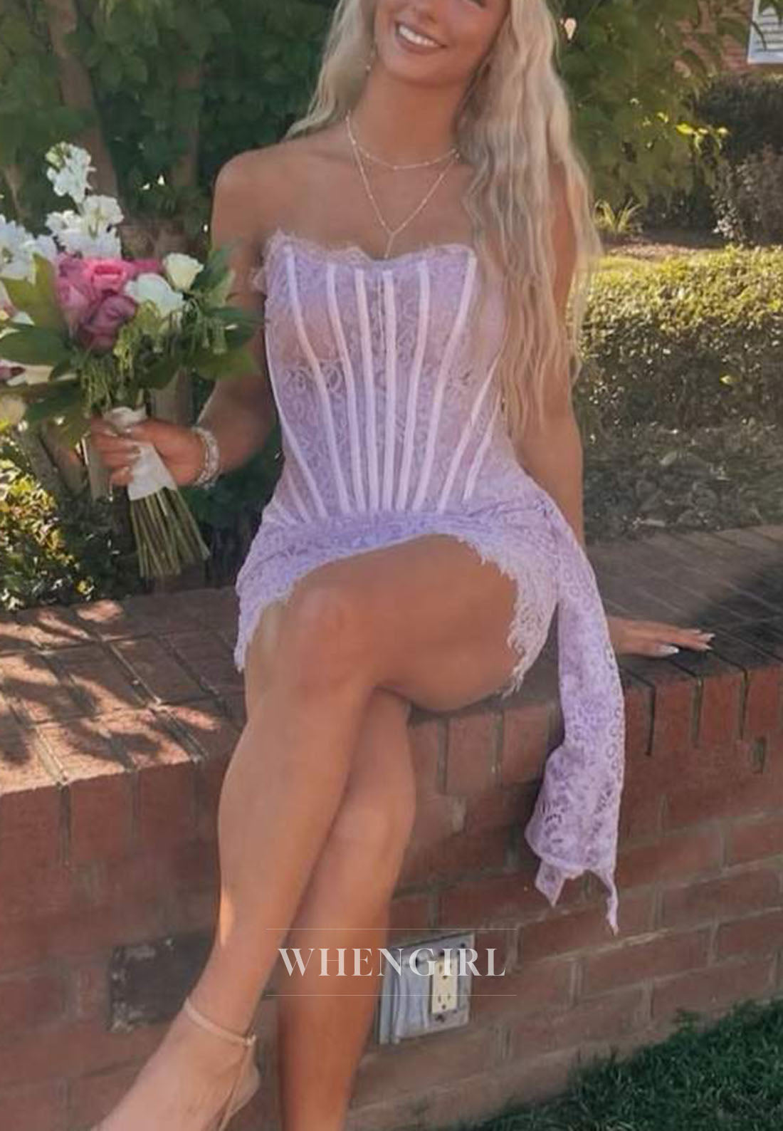 Strapless Lace Corset Mini Dress with Side Drape
