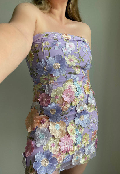 Strapless 3D Floral Applique Mini Dress