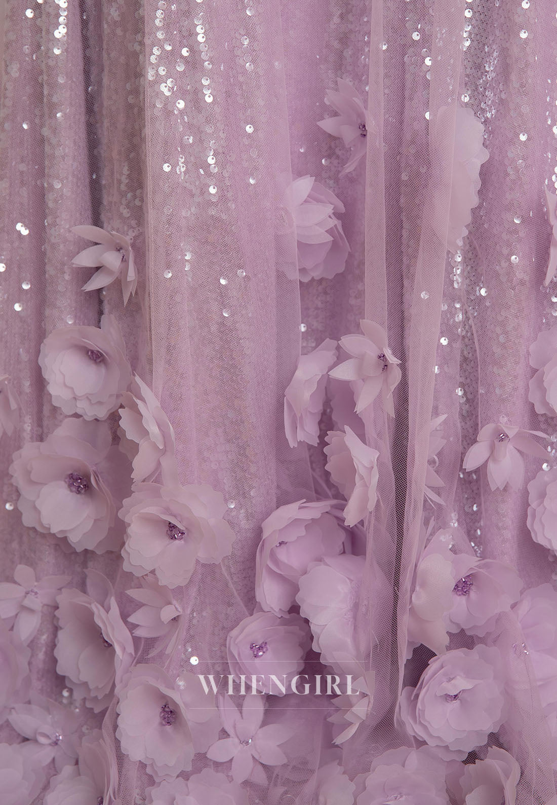 Sequin Off-the-Shoulder 3D Floral Gown