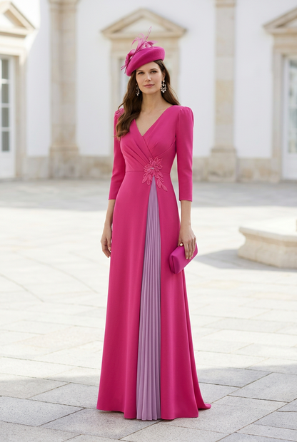 V-Neck Evening Gown with Beaded Applique